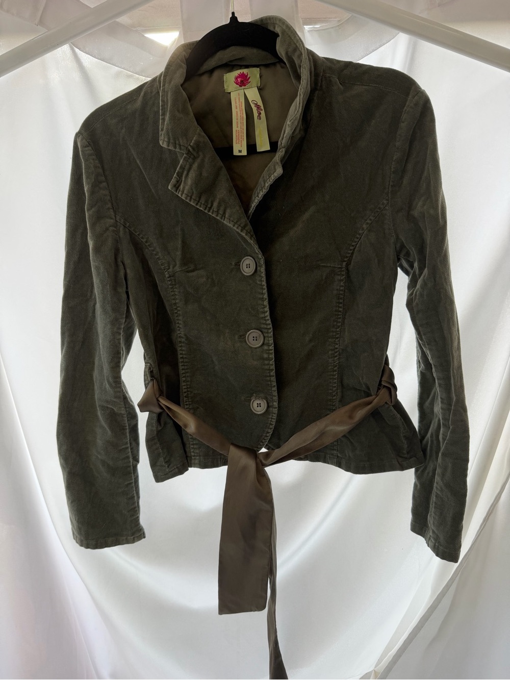 Moe Clothing Olive Velvet Belted Blazer M Romantic Boho